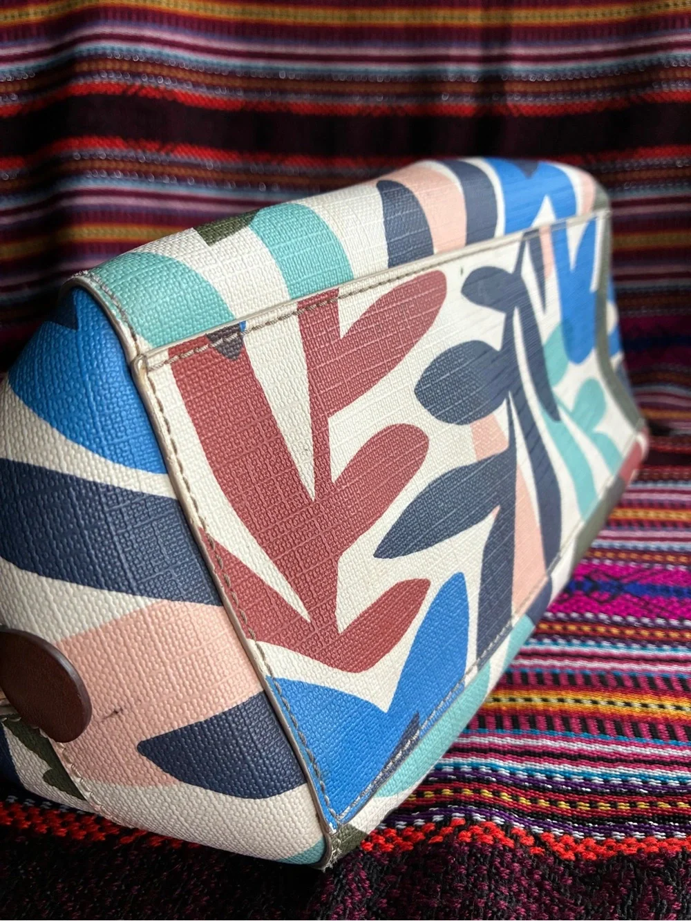 Fossil Multicolor Leaf-Print Satchel with Brown Trim